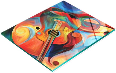 Multifunctioneel decoratief keukenbord van gehard glas met muziekmotief, 60x52 cm