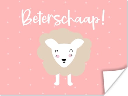 Poster Beterschap - Quote - Roze - Schaap - 80x60 cm