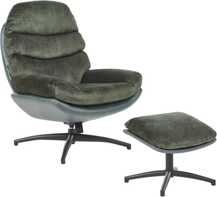 EIDE - Fauteuil met hocker - Donkergroen - Fluweel
