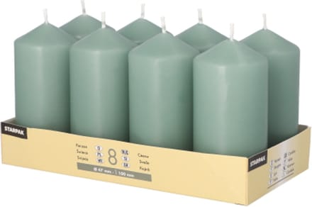 8 Stompkaarsen Ø 47 mm · 100 mm blauwgroen