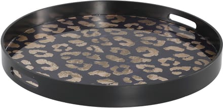 PTMD dienbladen set van 2 - zwart met gouden panter print op glas