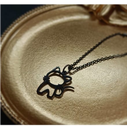 Gading® dames ketting met kat-RVS- zwart-15mm-44cm