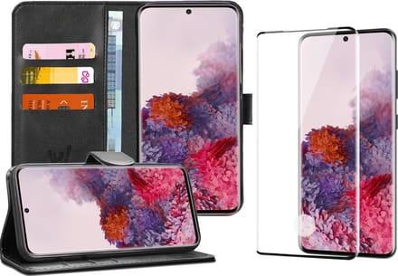 Hoesje geschikt voor Samsung Galaxy S20 - Screen Protector FullGuard - Book Case Kunstleer Pasjeshouder Zwart & Screenprotector