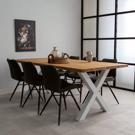 Dimehouse Eettafel Rover Eikenhout X-poot Wit 200 x 100 x 4 cm - Eikenhout - Industrieel - Rechthoek