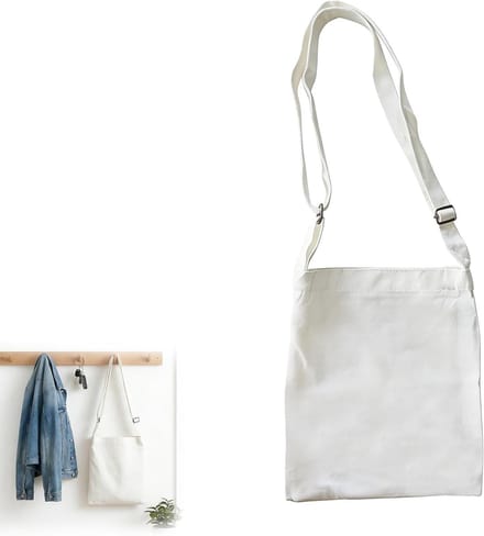 Grote wasbare canvas tas met ritssluiting en lang handvat voor dagelijks gebruik en shoppen (wit)