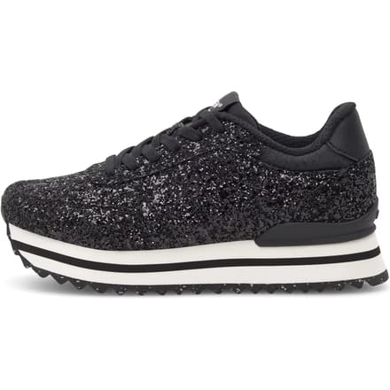Woden Ronja Glitter Plateau Sneakers zwart - Maat 37