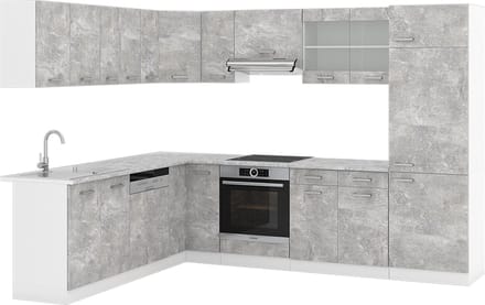 Vicco Hoekkeuken R-Line, Beton/Wit, 287 x 227 cm, WB Marmer