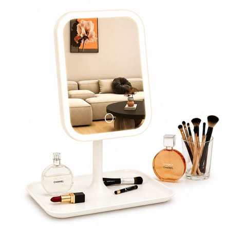Make up spiegel - Make-up spiegel met verlichting - LED Licht - Drie lichtkleuren - Traploze dimfunctie - 360° draaibaar - Wit