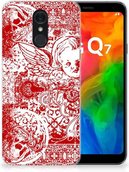 Silicone Back Case LG Q7 Angel Skull Rood