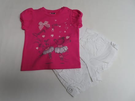 Ensemble - Meisjes- Tshirt in roze en witte short - 6 maand 68