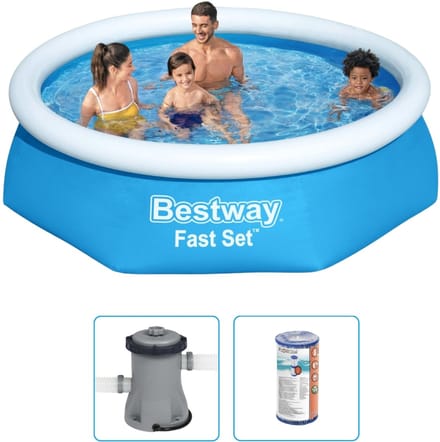 Bestway - Fast Set - Opblaaszwembad - Ø 244 x 61 cm - Inclusief Filterpomp
