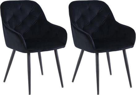 Colenis® - Iris Eetkamerstoel - Set van 2 - Zwart - Fluweel - Velvet - Met armleuning
