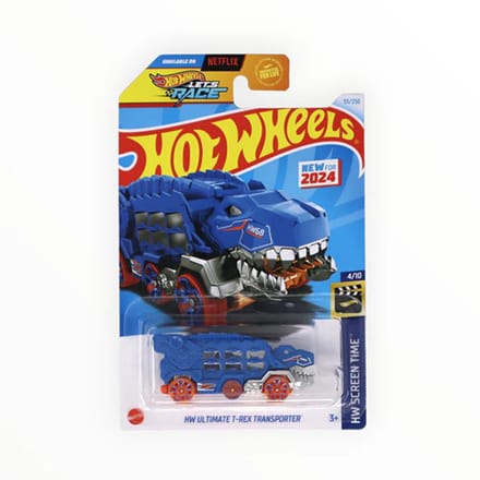 HOT WHEELS ULTIMATE T-REX TRANSPORTER BLUE CHROME 55/250 HW SCREEN TIME 4/10 LONG CARD 1:64 2024