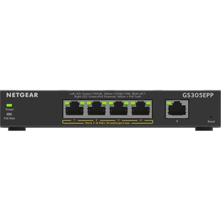 NETGEAR GS305EPP - Netwerk Switch - Plus Managed - 1 Gbps - PoE Switch - 5 poorten