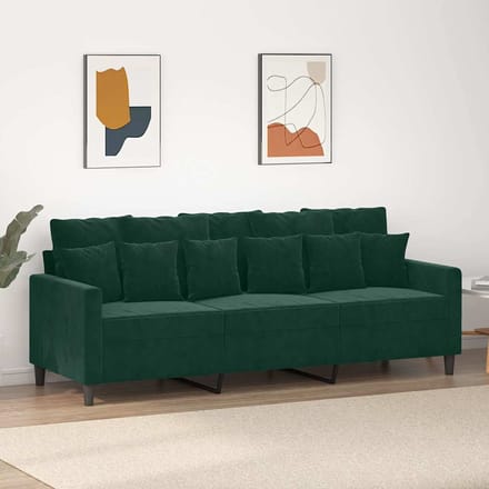 Vidaxl Bank 3-zits, Donkergroen, 180 Cm, Bekleed met Fluweel