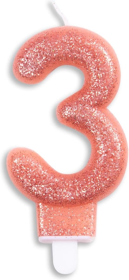 Cijfer kaars glitter rosé goud nr. 3