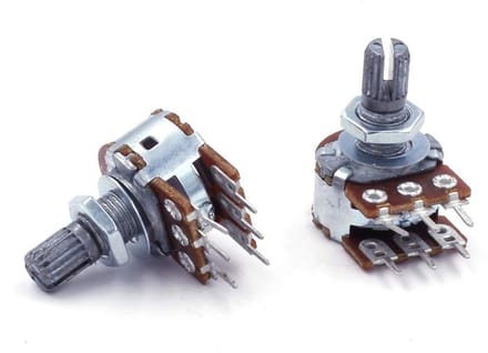 Potentiometer Set - Variabele Weerstand - Elektronische Projecten - Logaritmische Stereo - 2 Stuks 22kOhm - Metaal