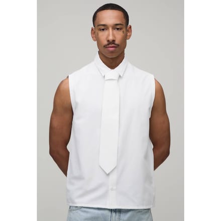Regular Fit Mouwloos Overhemd Met Stropdas | White | Size Medium