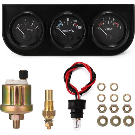 52MM 3-in-1 Voltmeter + Watertemperatuurmeter + Olietemperatuurmeter Kit Voltmeter of Olietemperatuurmeter zwart