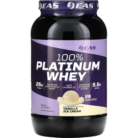 EAS, 100% Platinum Whey, Vanille-ijs, 2 lbs (907 gram)