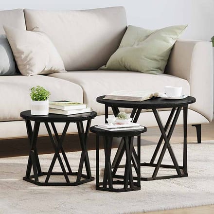 vidaXL - Nestende - Side - Table - 3 - st - Zwart - Eiken - 53 - x - 53 - x - 40 - cm