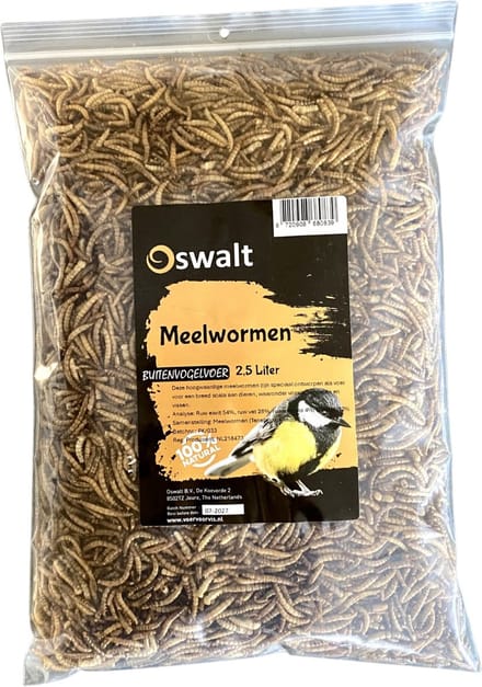 Oswalt Meelwormen - Gedroogd - 2,5 Liter - Buitenvogelvoer