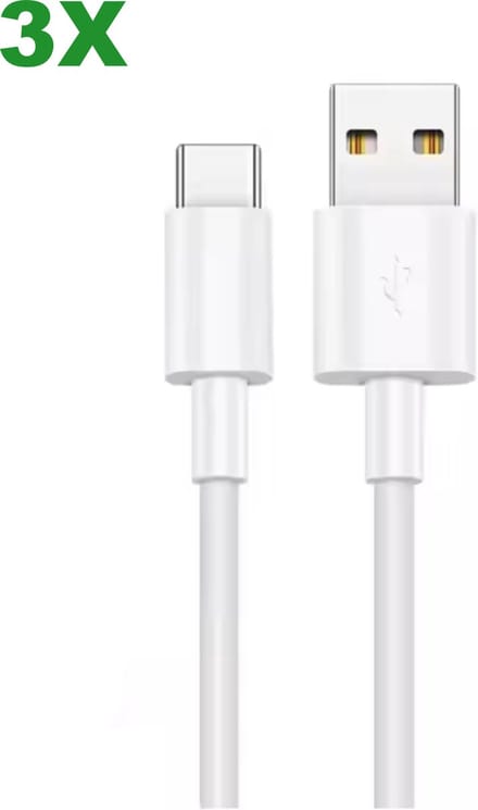 3 stuks USB C Kabel 1 Meter - USB A naar USB C Snellader oplaadkabel Fast Charger 5A - WIT