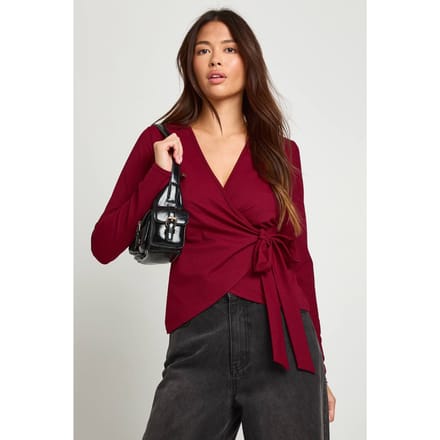 boohoo Dames Wikkel Voorzijde Strik Taille Top | Red | Maat: 8