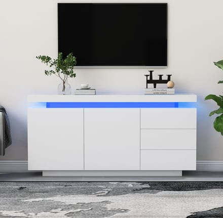 Sweiko Dressoir - TV kast - 2 deuren 3 laden - hoge glans - LED-lamp - Wit