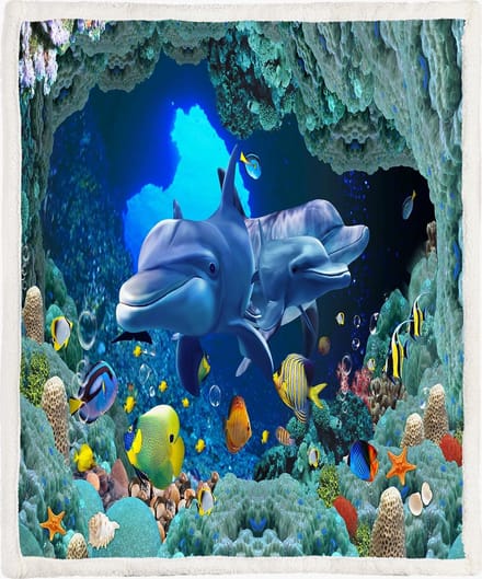 Fleece Deken Dolphin Cave – 75 x 100 cm – Sherpa – Coloured House