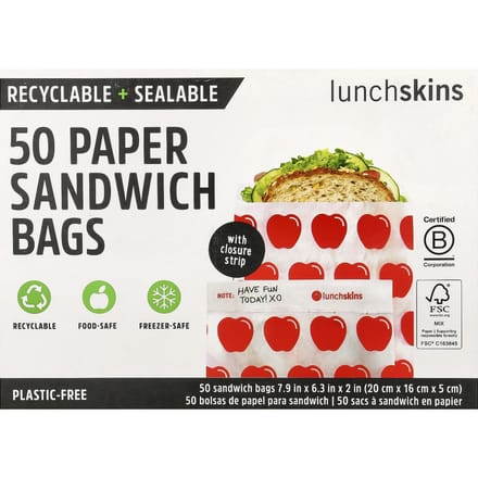 Lunchskins, Sacs à Sandwich en Papier, Pommes, 50 Sacs black