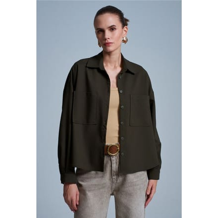 Overmatige Crepe Knoopsluiting Shirt
