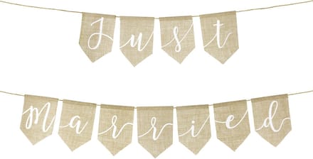 PartyDeco - Jute Banner Just married, 23 x 185 cm