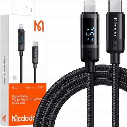 Data- en Oplaadkabel USB-C - Lightning McDodo CA-5210 Bat Display, 36W, 1.2m, Zwart