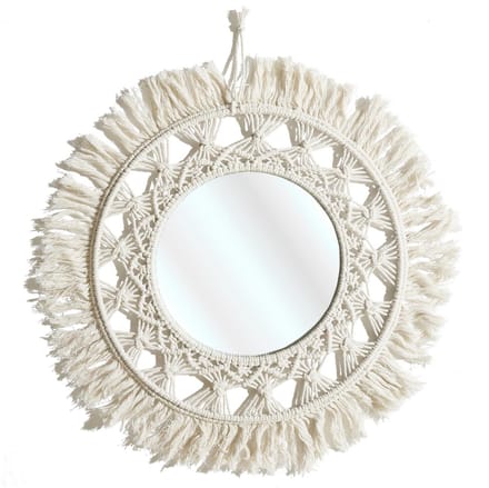 Home Deco Factory Wandspiegel Boho/Ibiza - macramé - rond - naturel - D55 cm