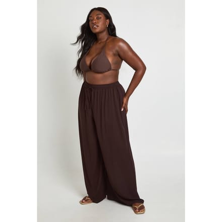 boohoo Dames Plus Essentials Oversized Linnen-look Broek | Chocoladebruin | Maat: 48