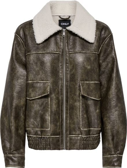 ONLY - ONLINGRID FAUX LEATHER WASHED BOMBER OTW - Dames - Gewatteerde jassen