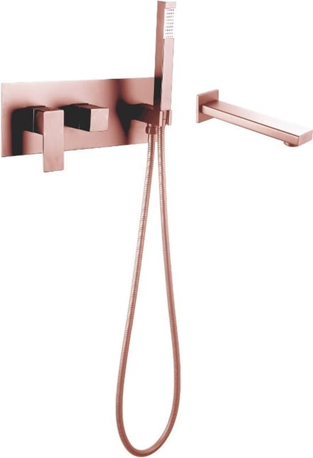 Vierkante inbouw badkraan mat rosé goud één-greeps bediening complete set