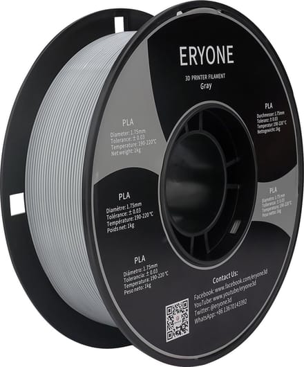 Eryone Standaard PLA Filament 1.75mm 1kg Voor 3D Printer en 3D Pen Grijs