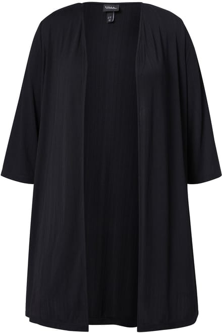 Ulla Popken - Dames - Lange jas ribjersey open model V-hals - Zwart - Maat 46+