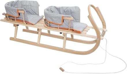 Houten Slee Duo - Slee voor Twee - Winterpret - Met Rugleuningen - 130 cm - Grijs