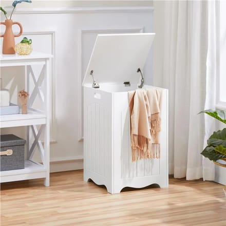 Yaheetech Wasmand met Deksel 96L - Wit - Houten Wasbox met Opbergruimte