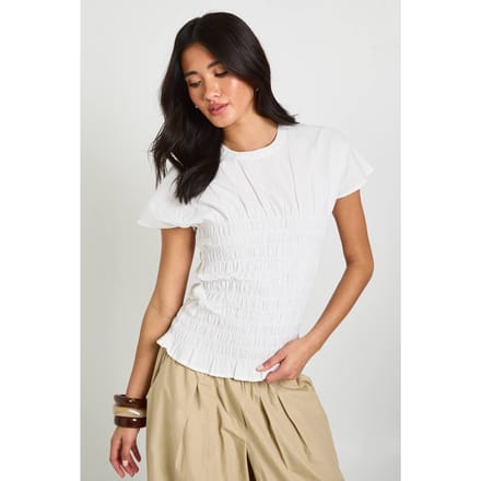 boohoo Dames Katoenen Poplin Top Met Smok | Wit | Maat: 40