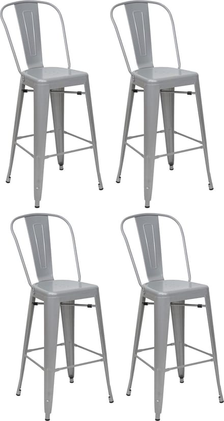 Set van 4 barkrukken MCW-A73, barkruk met rugleuning, metalen industrieel ontwerp ~ grijs