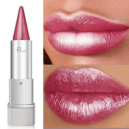 Metallic Roze Glitter Lipstick - Waterproof Shimmer Lippenstift met Langdurige Glans