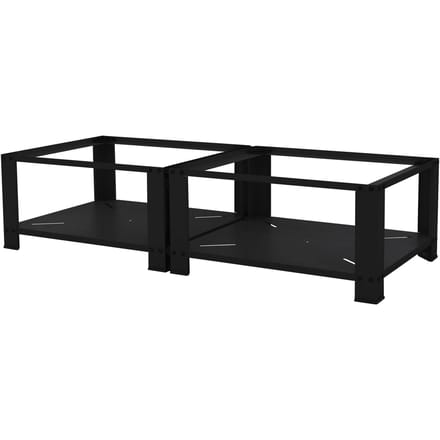 ML-Design dubbele wasmachine onderbouw wasmachinevoetstuk zwart staal 128x54cm max 2x150kg 2 legplanken verstelbare poten 32cm hoog verhoogd dubbel platform stevig duurzaam praktisch geschikt voor droger koelkast apparaten