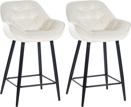CLP Gibson Set van 2 barkrukken - met rugleuning - met armleuning - creme Fluweel