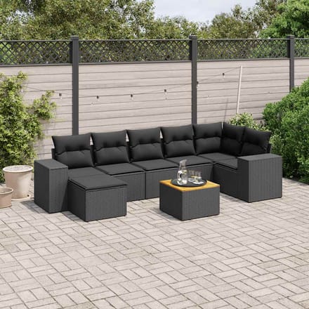 vidaXL - 8-delige - Loungeset - met - kussens - poly - rattan - zwart
