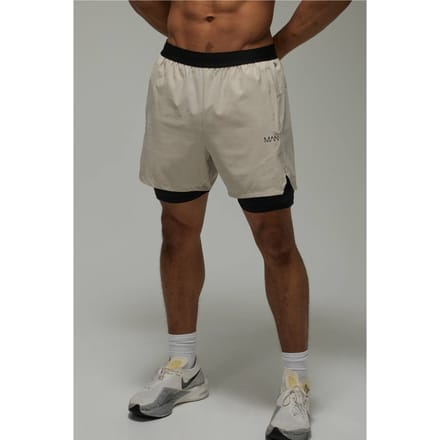 Heren Active Geperforeerde Stretch Geweven 2-in-1 Shorts | Taupe | Size XL