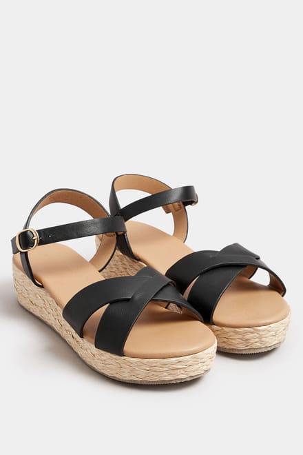 Yours Espadrillesandalen Met Plateauzool In Een (Extra) Brede Pasvorm In Zwartsize 41EEE